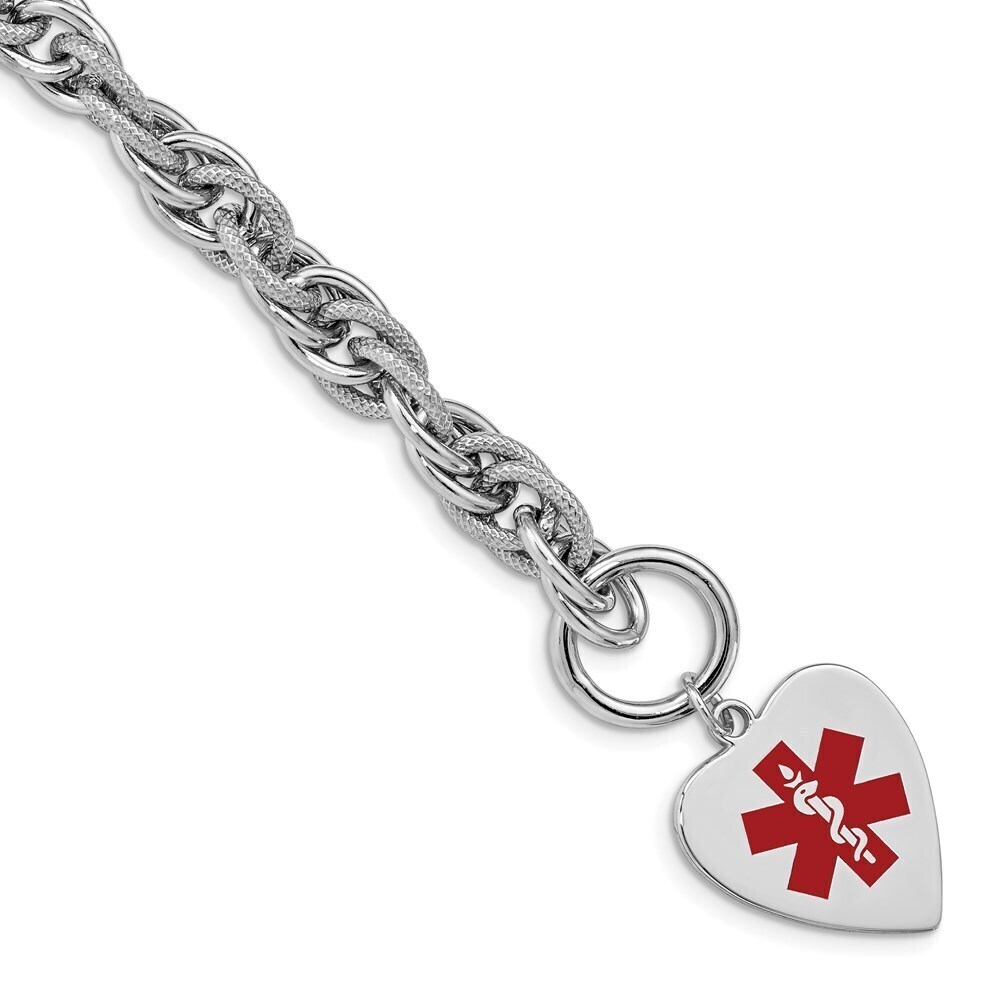 Kazi Luxury Sterling Silver Rhodium Engraveable Enamel Heart Medical ID Bracelet